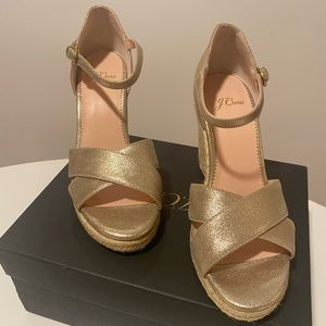 J. Crew Metallic Cross Strap Espadrille Wedge Sandals